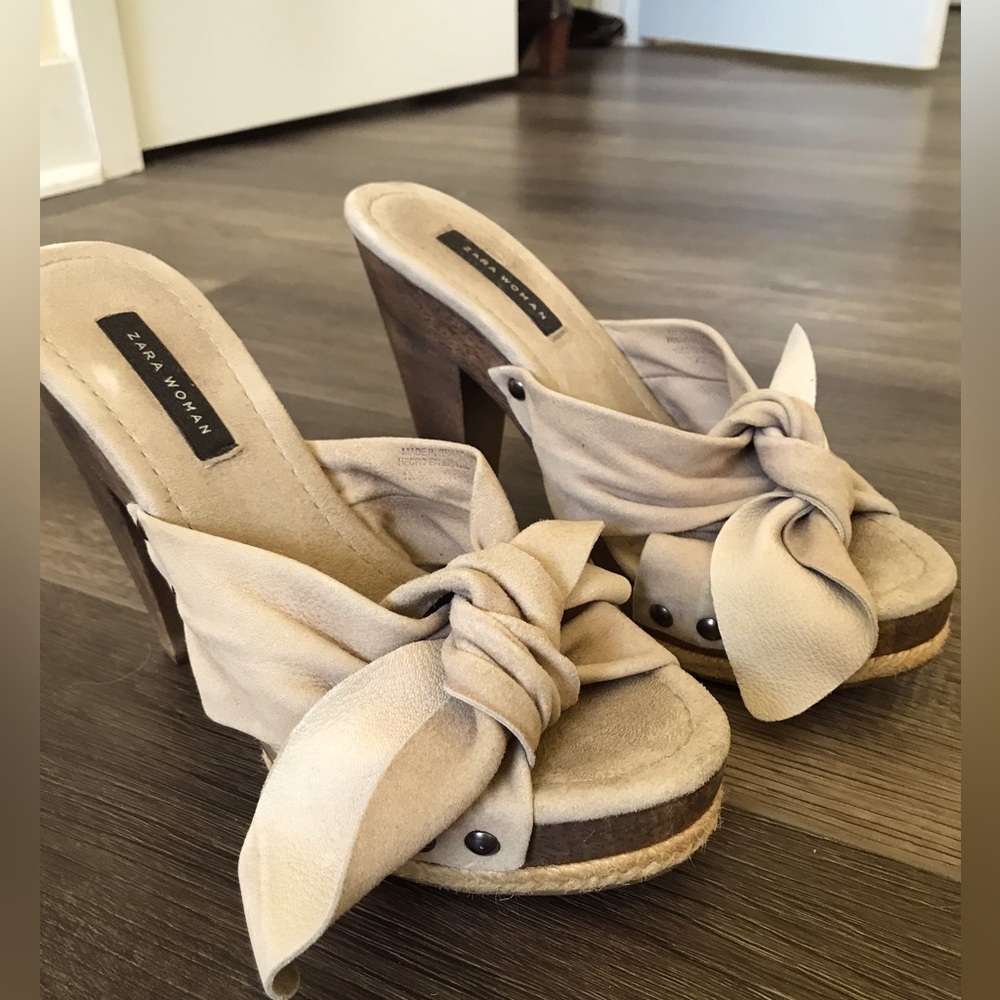 zara nubuck wooden heels us7